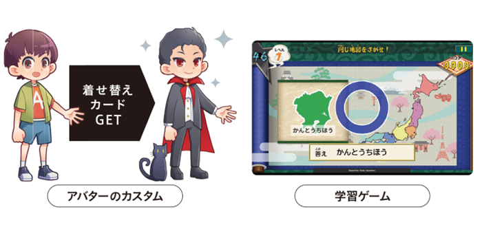 ご褒美でアバターのカスタムを楽しんだり、学習ゲームに取り組んだりもできる