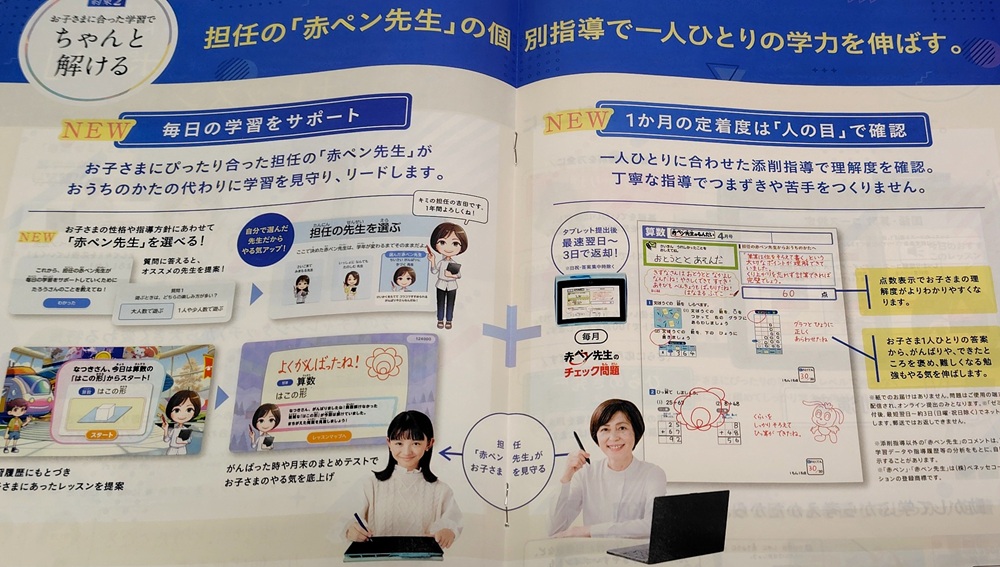 担任の赤ペン先生による個別指導の説明がある資料のページ