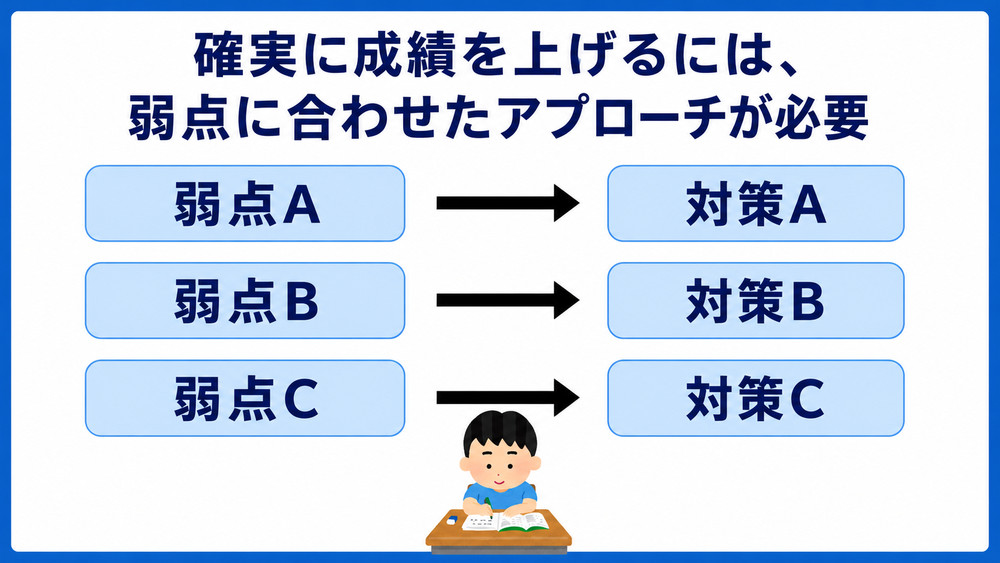 確実に成績を上げるのは、弱点に合わせたアプローチが必要